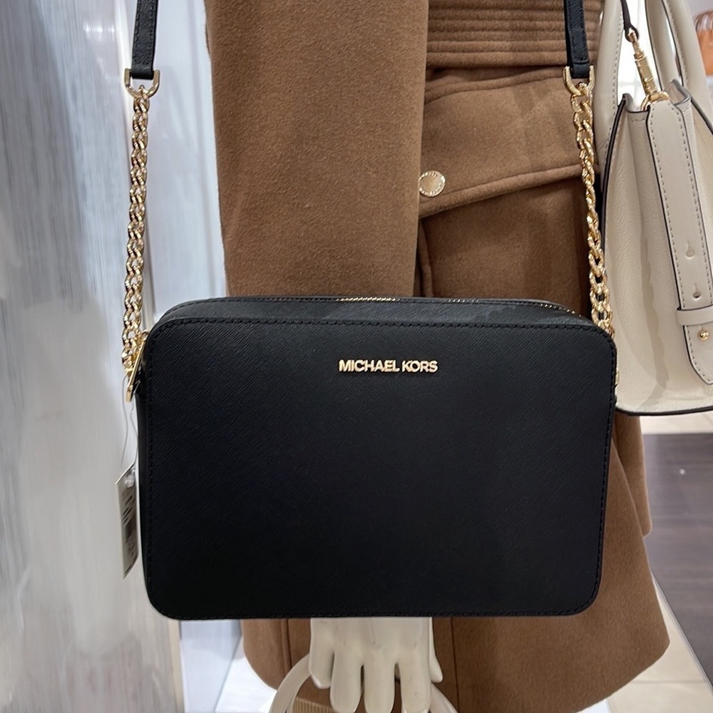Michael Kors Jet Set Item Large East West Zip Crossbody Leather Black